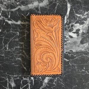 Vtg. Floral Embossed Leather Wallet with Black Edging